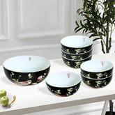 Black & Vibrant Bird Porcelain Dessert Set (7-Piece)
